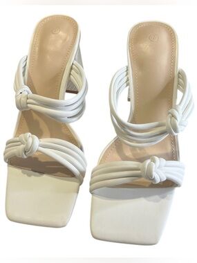 White Knotted Strap Square-Toe Slide Mules NWOT